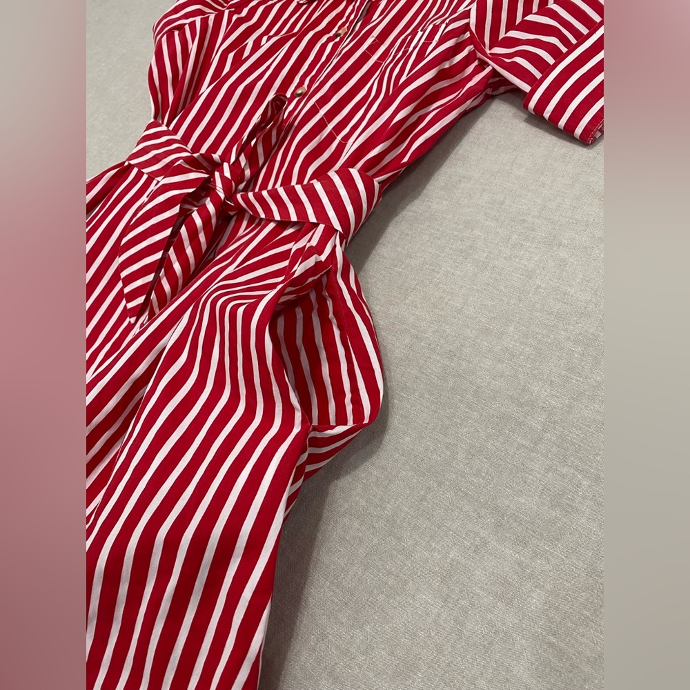 Anthropologie Maeve Kiana Red & White Striped Midi Dress Sz S Button Front - Picture 5 of 15